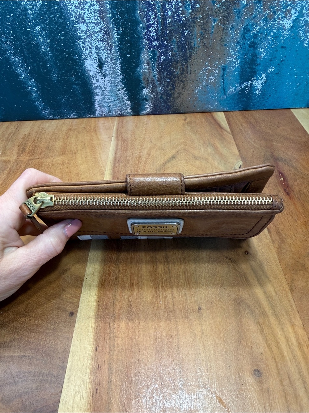 Fossil Vintage Y2K Brown Leather Stripe Wallet (GUC) - Picture 13 of 14